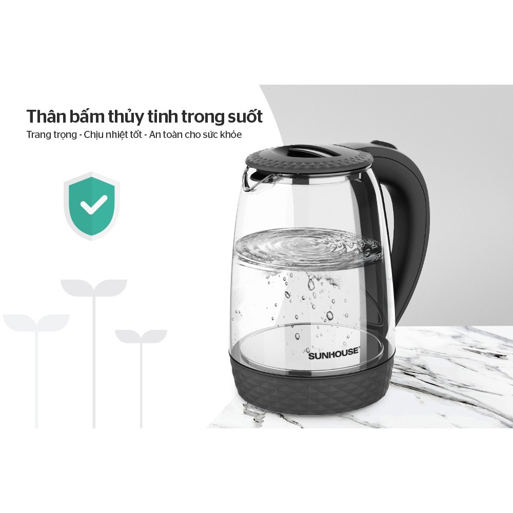 Bình đun siêu tốc 1.8L Sunhouse SHD1215B thủy tinh cao cấp trong suốt - Bảo hành 12 tháng chính hãng toàn quốc