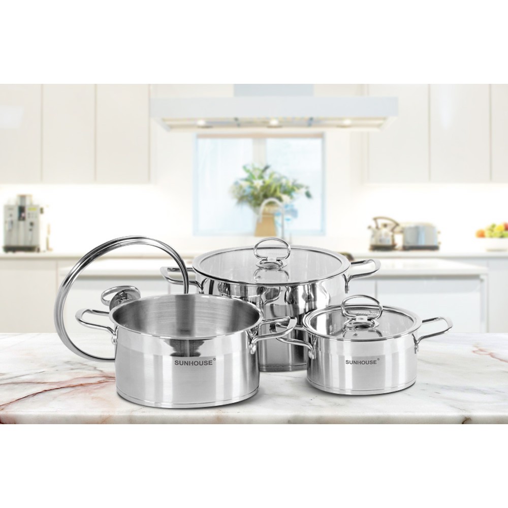 Bộ 3 nồi inox 5 đáy sử dụng bếp từ Sunhouse MAMA SH784