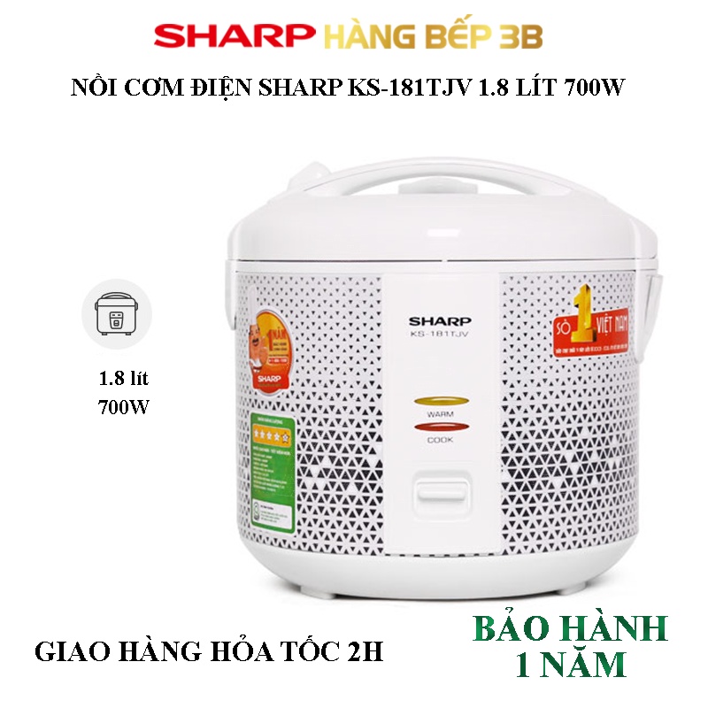 Nồi cơm điện Sharp 1.8 lít KS-181TJV - Hàng chính hãng bảo hành 12 tháng toàn quốc