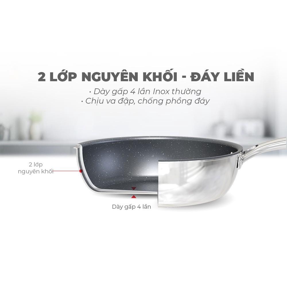 Chảo đúc inox nguyên khối Sunhouse DESIRE 20cm 22cm 24cm 26cm 28cm - mới 8.2022