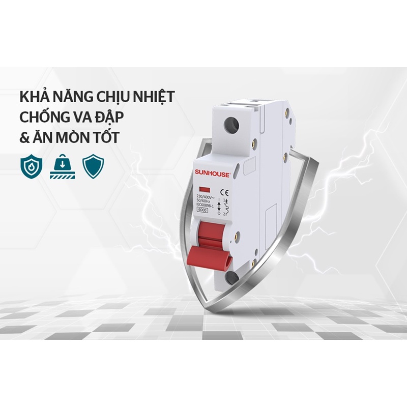 Cầu dao tự động Sunhouse MCB 1 cực 220VAC SHE-B-C68N - Chống quá dòng, quá tải và ngắn mạch -  Hàng Bếp 3B
