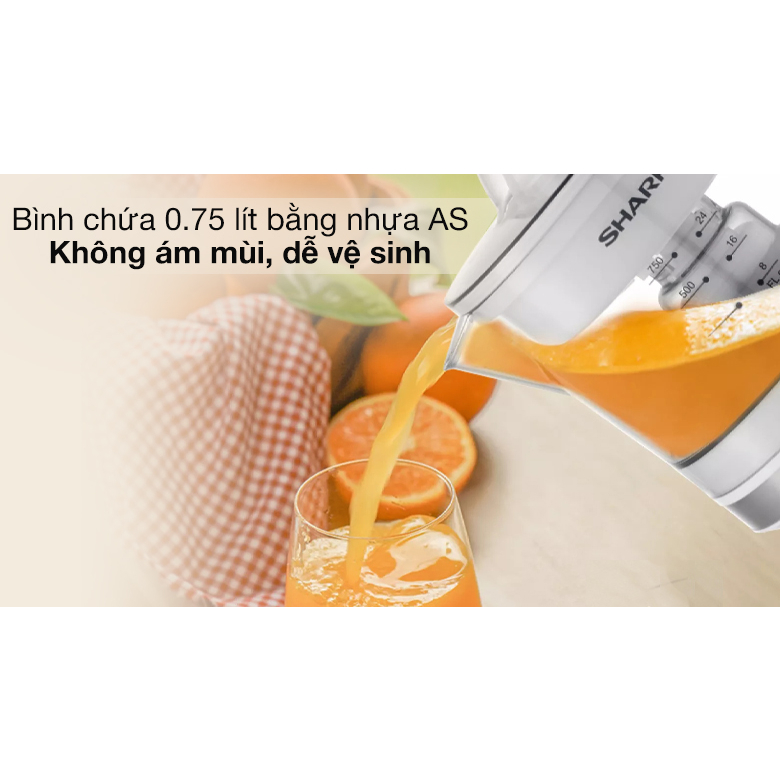 Máy vắt cam Sharp EJ-J407-WH - Dung tích 750ml - Tự động đảo chiều vắt - Bảo hành 12 tháng - Hàng Bếp 3B