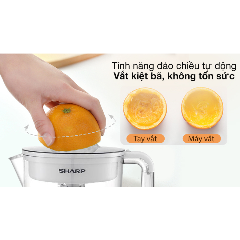 Máy vắt cam Sharp EJ-J407-WH - Dung tích 750ml - Tự động đảo chiều vắt - Bảo hành 12 tháng - Hàng Bếp 3B