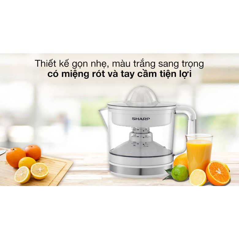 Máy vắt cam Sharp EJ-J407-WH - Dung tích 750ml - Tự động đảo chiều vắt - Bảo hành 12 tháng - Hàng Bếp 3B