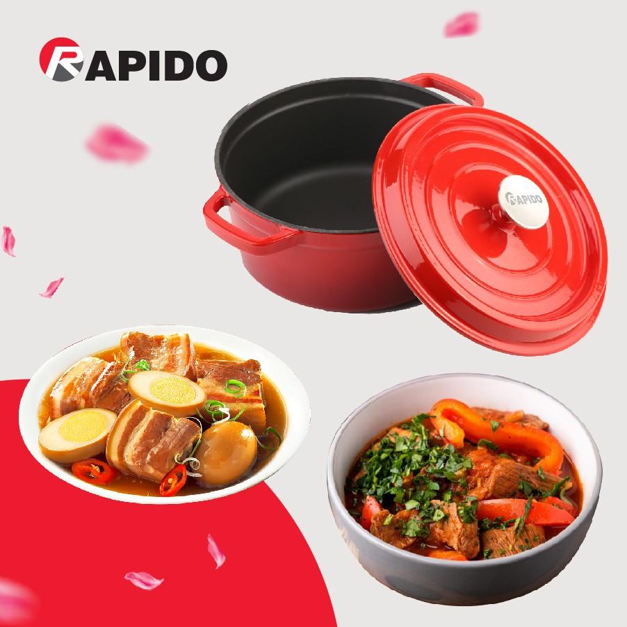 Bộ nồi gang đúc tráng men Rapido RK202224 - Chịu nhiệt đến 260°C - Sử dụng được bếp từ - Hàng Bếp 3B