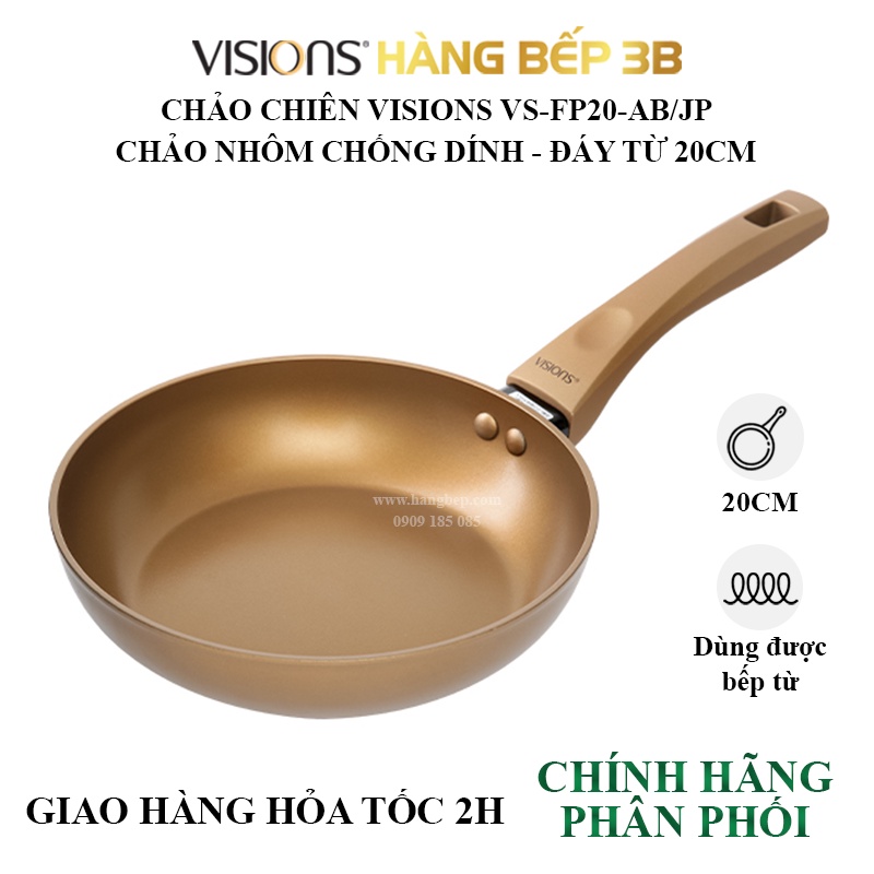 Chảo nhôm chống dính 20cm/26cm/28cm Visions VS-FP20/26/28-AB/JP - Hàng chất lượng cao - DÙNG ĐƯỢC BẾP TỪ - Hàng Bếp 3B
