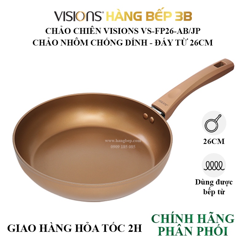Chảo nhôm chống dính 20cm/26cm/28cm Visions VS-FP20/26/28-AB/JP - Hàng chất lượng cao - DÙNG ĐƯỢC BẾP TỪ - Hàng Bếp 3B