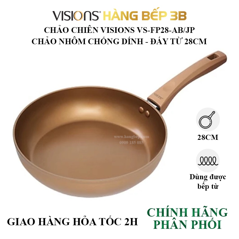 Chảo nhôm chống dính 20cm/26cm/28cm Visions VS-FP20/26/28-AB/JP - Hàng chất lượng cao - DÙNG ĐƯỢC BẾP TỪ - Hàng Bếp 3B