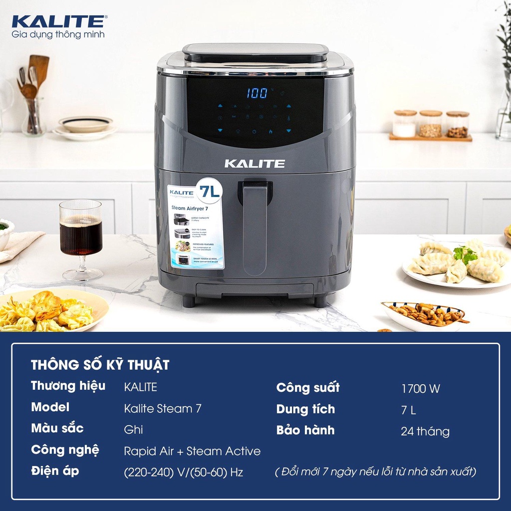 Nồi chiên không dầu hơi nước Kalite Steam 7 - Dung tích 7L - Hàng Bếp 3B - Giao hàng siêu tốc