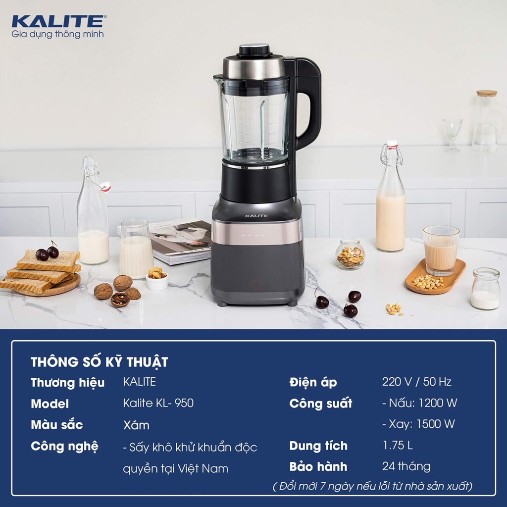 Máy làm sữa hạt, nấu cháo, nấu súp Kalite 1.75 lít KL-950 -  Bảo hành 24 tháng