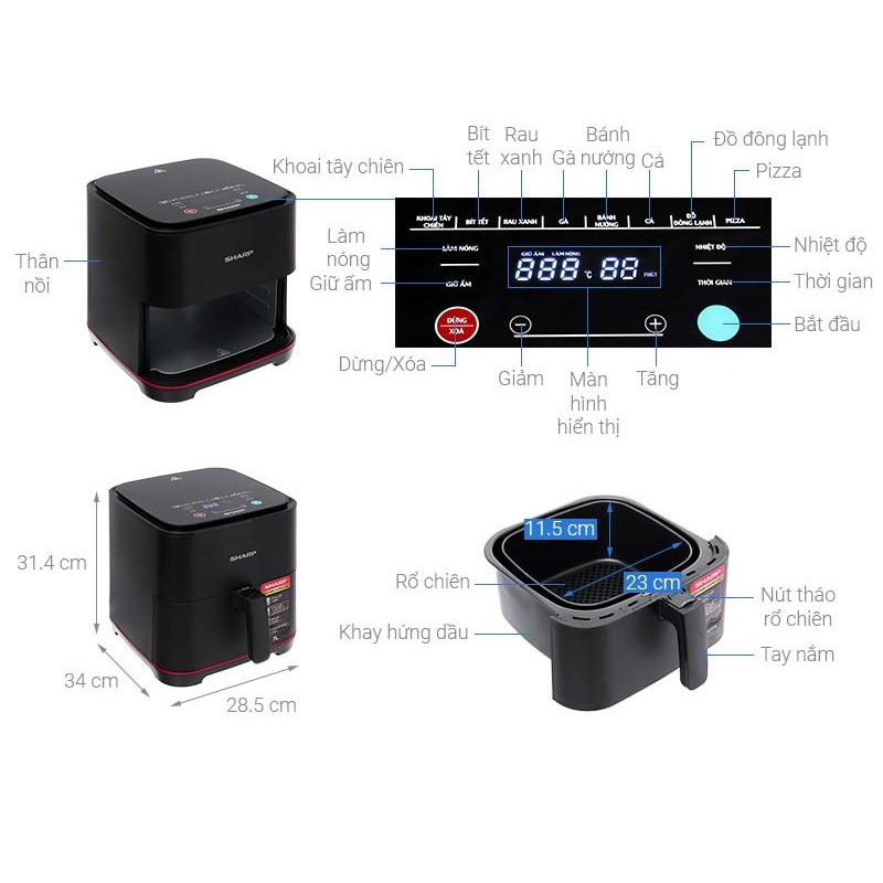 Nồi chiên không dầu 7 lít Sharp KF-AF70EV-BK/KF-AF70EV-ST - Giao hàng hỏa tốc - Hàng Bếp 3B - Mới 100%