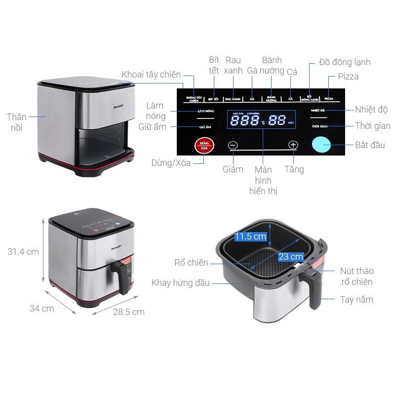 Nồi chiên không dầu 7 lít Sharp KF-AF70EV-BK/KF-AF70EV-ST - Giao hàng hỏa tốc - Hàng Bếp 3B - Mới 100%