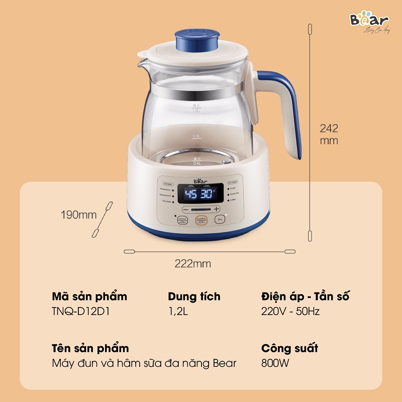 Máy hâm sữa Bear TNQ-D12D1 - Hàng Bếp 3B - Sản phẩm chính hãng
