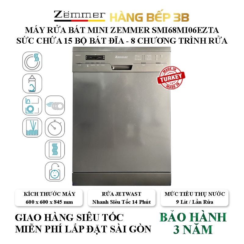 Máy rửa chén Zemmer SMI68MI06EZTA - Hàng Bếp 3B