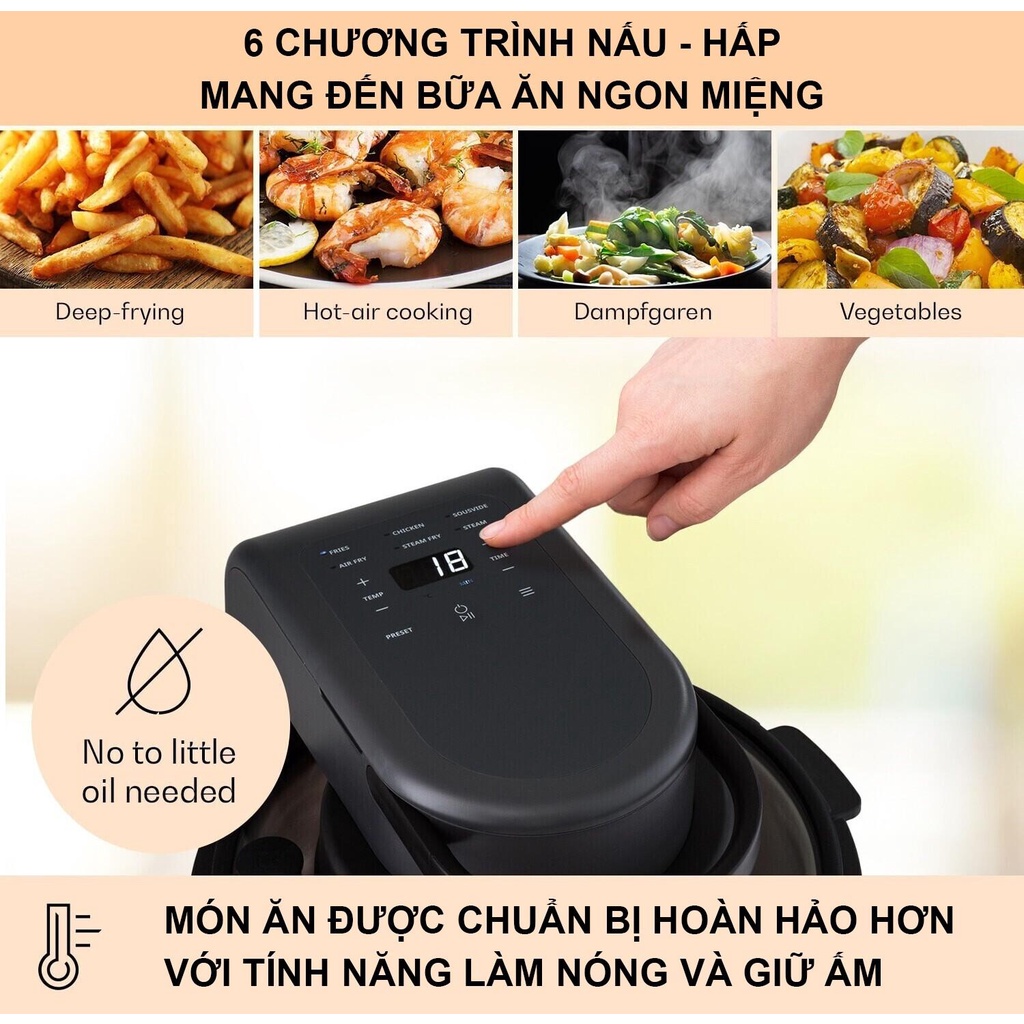 Nồi Chiên Hấp Không Khí Nóng Klarstein 5L Vendurel 10040278 - Hàng Bếp 3B - Nhập khẩu từ Đức