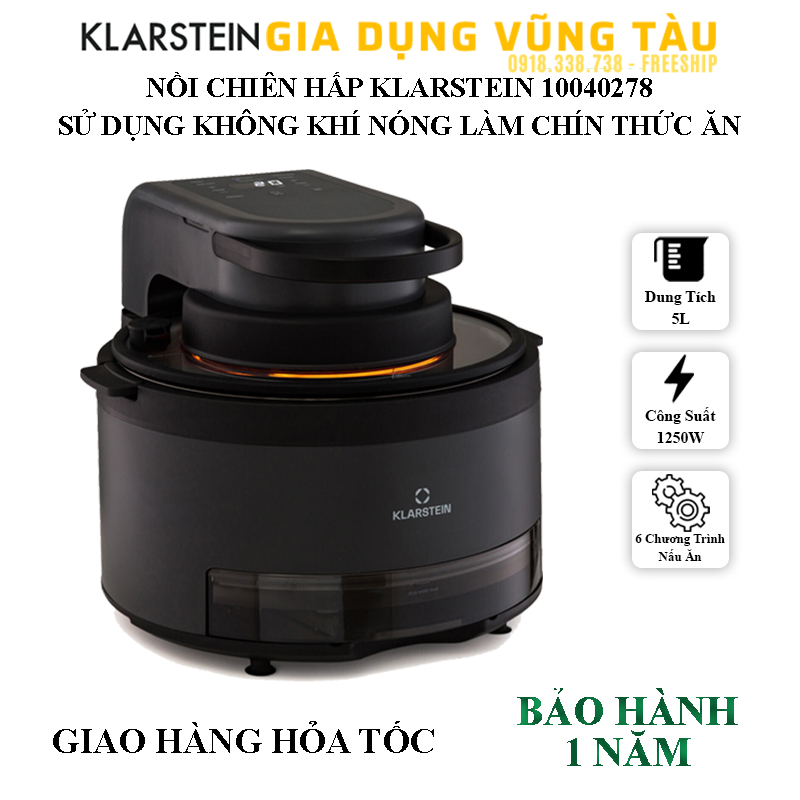 Nồi Chiên Hấp Không Khí Nóng Klarstein 5L Vendurel 10040278 - Hàng Bếp 3B - Nhập khẩu từ Đức
