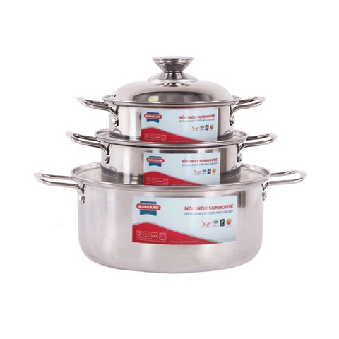 Bộ nồi inox Sunhouse 1 đáy sử dụng bếp từ SH224 giá rẻ - Chính hãng cung cấp