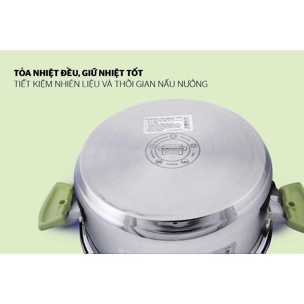 Bộ 3 nồi inox 3 đáy Sunhouse SH336 / SH333 ( sử dụng được với bếp từ)