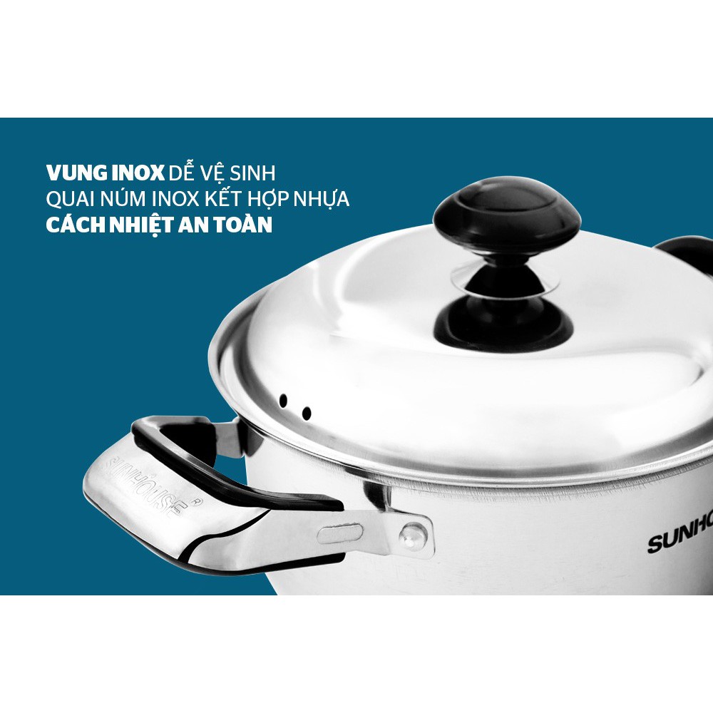Bộ 3 nồi inox 3 đáy Sunhouse SH336 / SH333 ( sử dụng được với bếp từ)