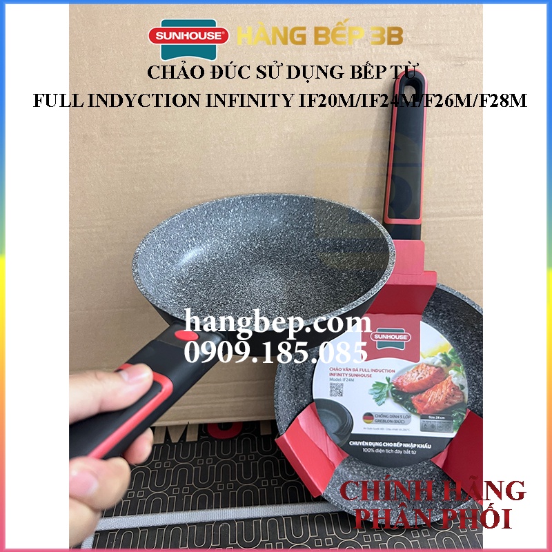 Chảo đúc chống dính sử dụng bếp từ Sunhouse Full Induction Infinity IF20M/IF24M/IF26M/IF28M - Hàng Bếp 3B