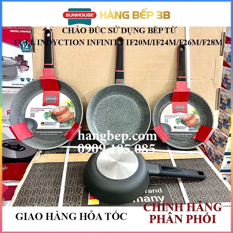 Chảo đúc chống dính sử dụng bếp từ Sunhouse Full Induction Infinity IF20M/IF24M/IF26M/IF28M - Hàng Bếp 3B
