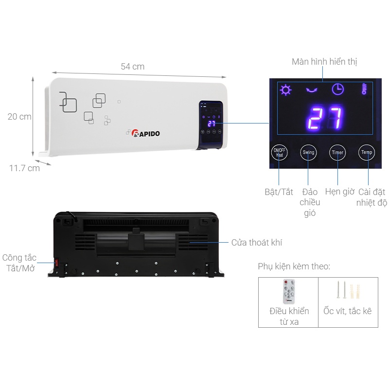 Máy sưởi gốm Rapido RCH2000-D - Chính hãng phân phối