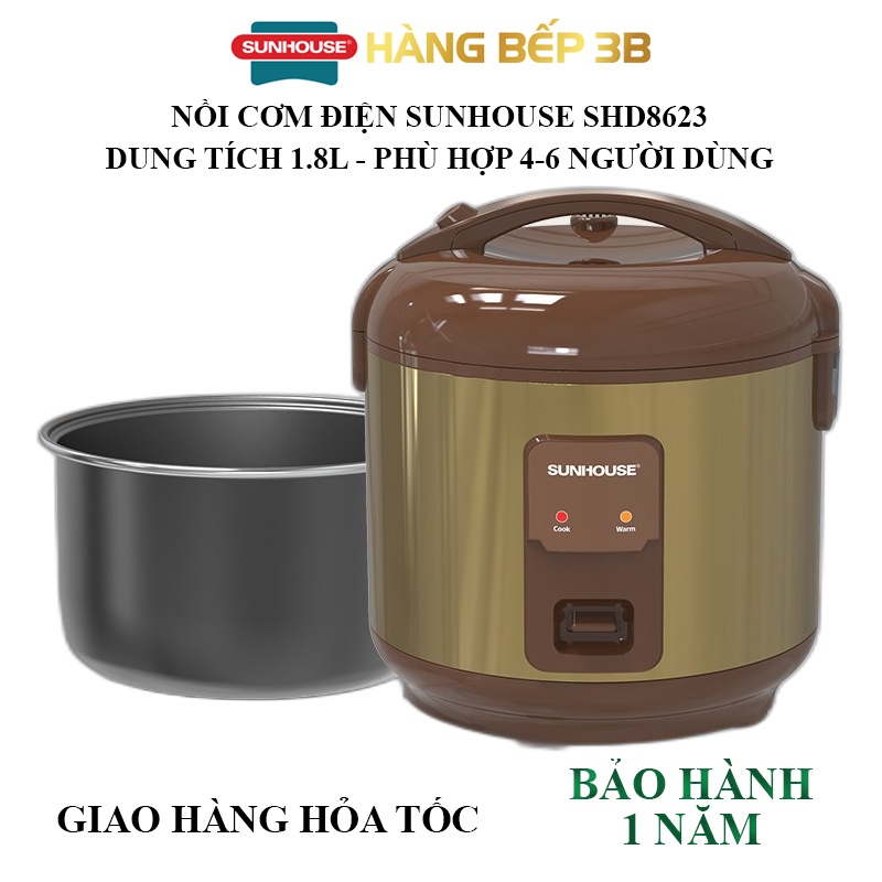 Nồi cơm điện 1.8 lít Sunhouse SHD8623 - Đổi mới 7 ngày - Hàng Bếp 3B