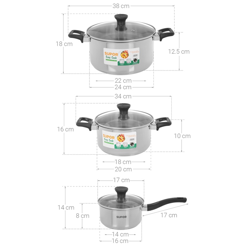 Bộ 3 nồi quánh inox 304 Supor Easycook 16/20/24cm - Sử dụng bếp từ