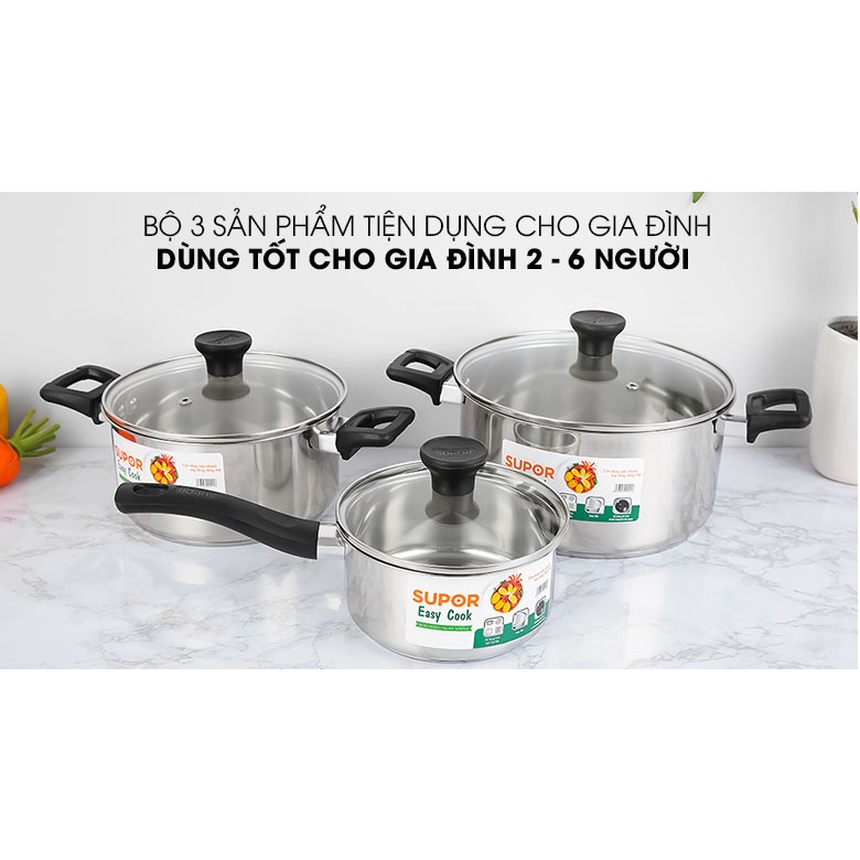 Bộ 3 nồi quánh inox 304 Supor Easycook 16/20/24cm - Sử dụng bếp từ