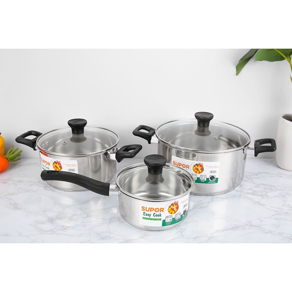 Bộ 3 nồi quánh inox 304 Supor Easycook 16/20/24cm - Sử dụng bếp từ