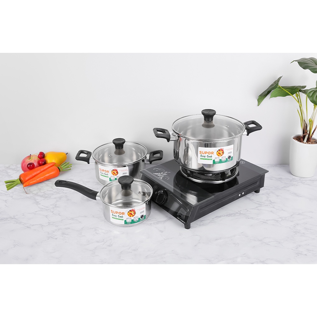 Bộ 3 nồi quánh inox 304 Supor Easycook 16/20/24cm - Sử dụng bếp từ