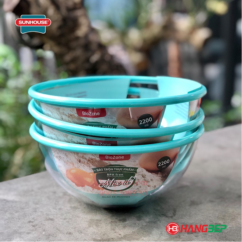 Bộ 3 Thố tròn trộn salad 2200ml BioZone KB-MI2200S1 ( nhựa sạch Hàn Quốc)