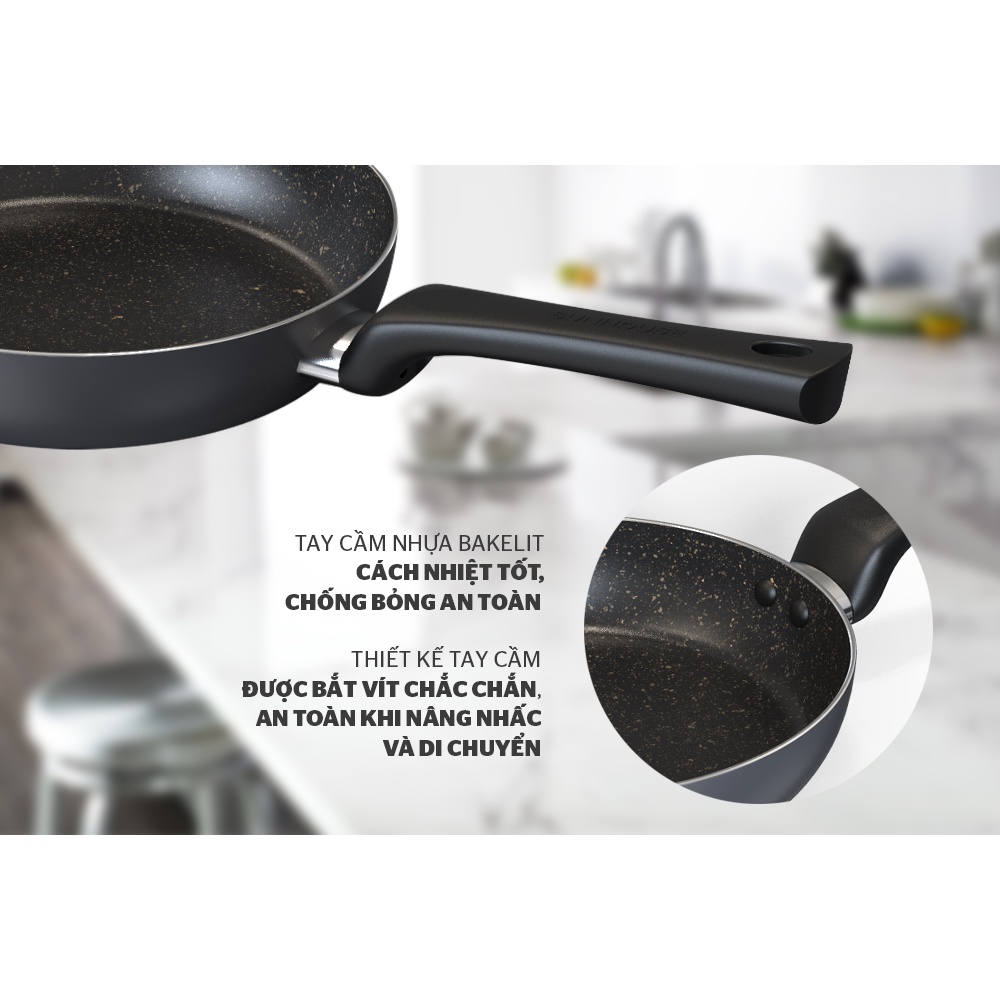 Chảo vân đá chống dính Sunhouse CT Plus 18/20/22/24/26/28/30cm - Không sử dụng bếp từ