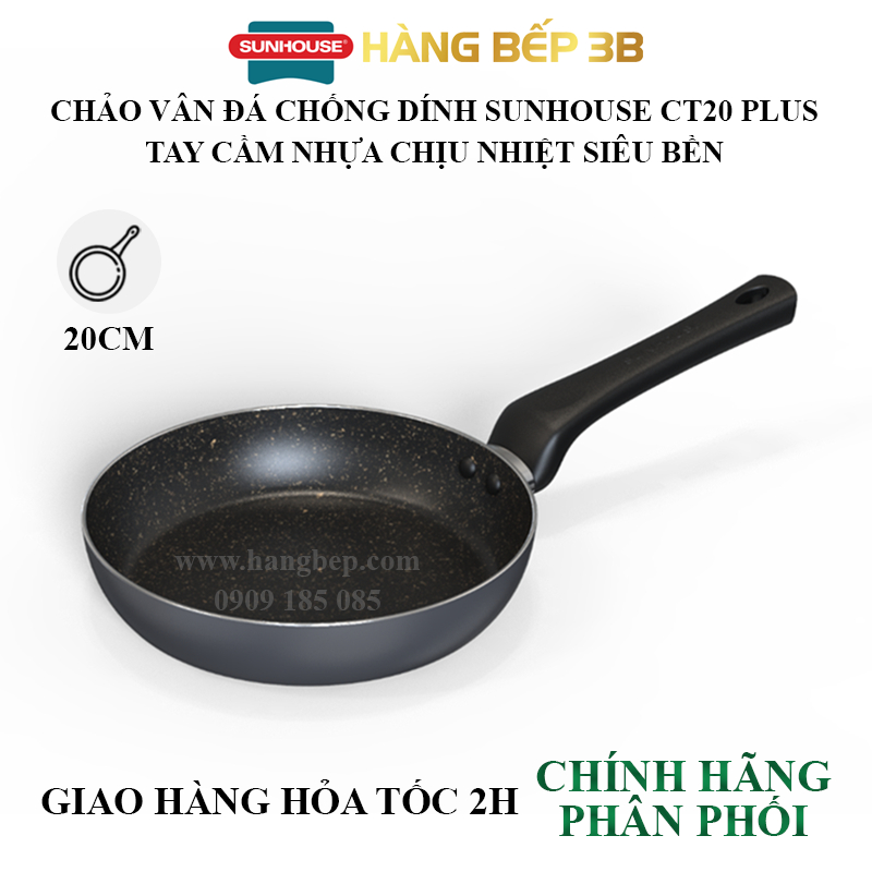 Chảo vân đá chống dính Sunhouse CT Plus 18/20/22/24/26/28/30cm - Không sử dụng bếp từ