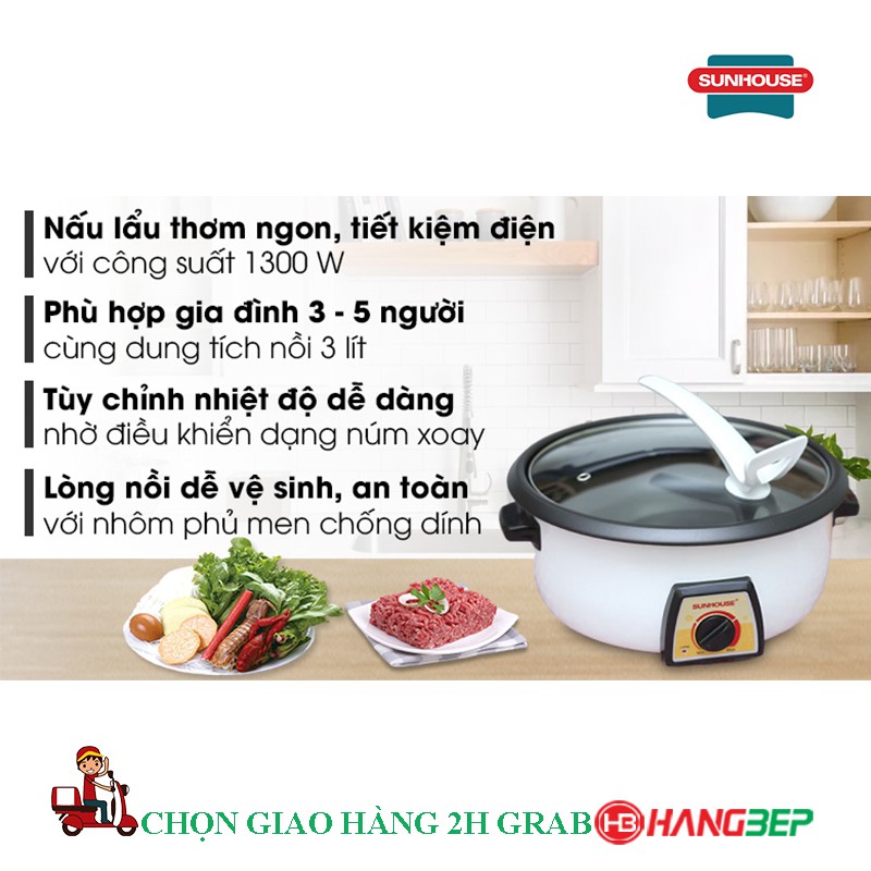 Nồi lẩu điện 3 lít Sunhouse SHD4520 / SHD4521 - mới 100%, bảo hành chính hãng 12 tháng
