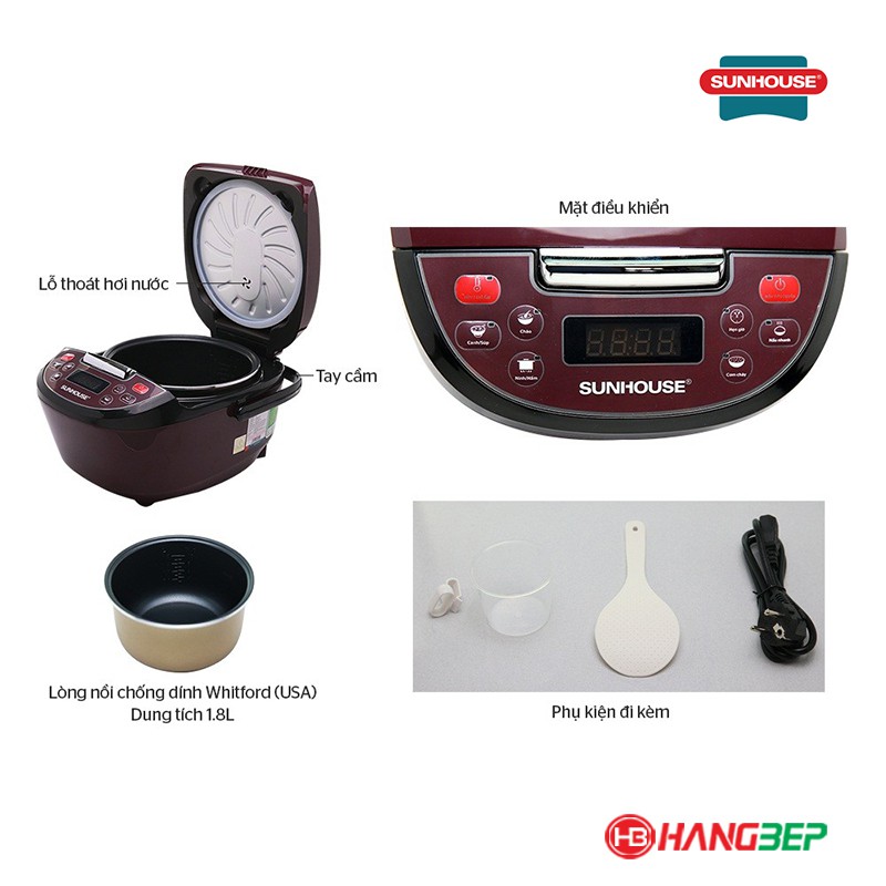Nồi cơm điện tử chống dính 1.8 lít Sunhouse SHD8909
