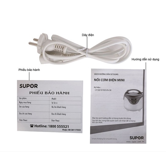 Nồi cơm điện Supor 0.8 lít CFXB16YB3VN - Hàng chính hãng bảo hành toàn quốc 12 tháng