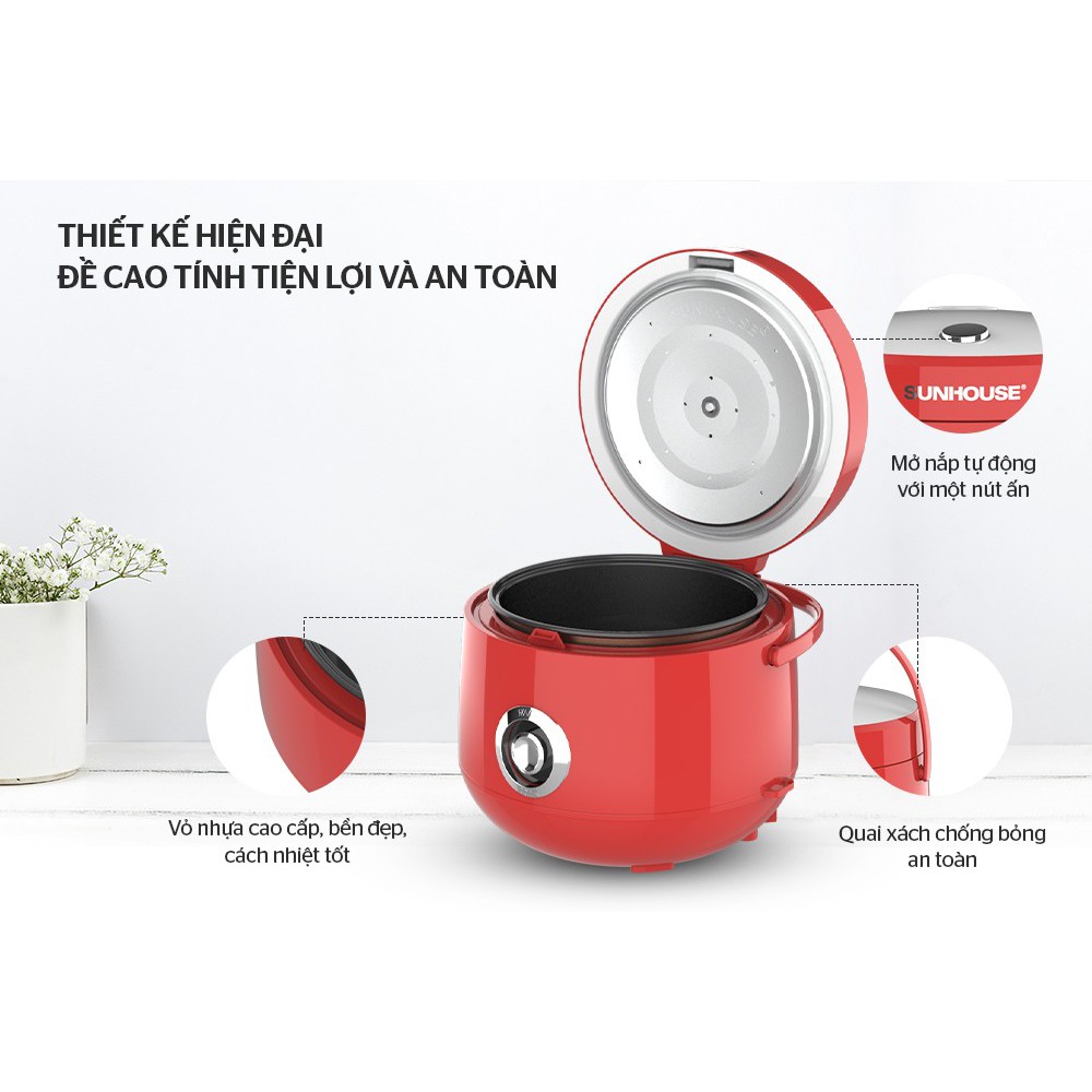 Nồi cơm nắp gài Sunhouse Mama 1.8 lít SHD8606 - Hai màu xanh, đỏ - Bảo hành chính hãng 1 năm