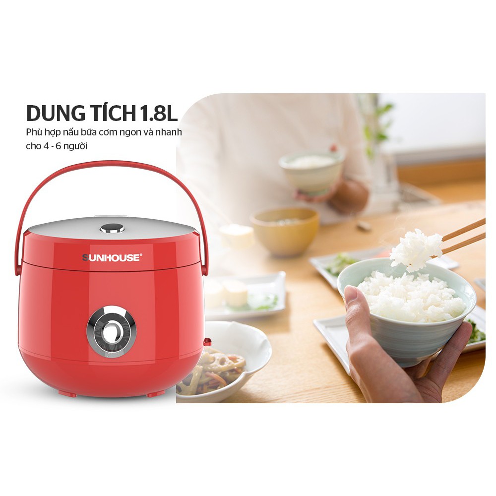 Nồi cơm nắp gài Sunhouse Mama 1.8 lít SHD8606 - Hai màu xanh, đỏ - Bảo hành chính hãng 1 năm
