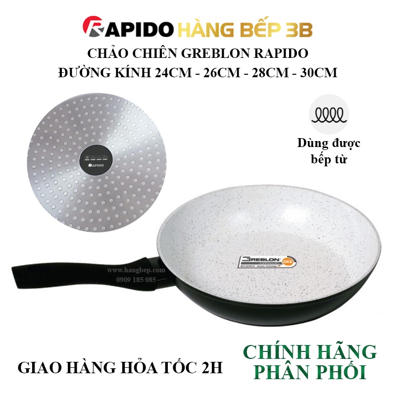 Chảo đúc chống dính Ceramic đáy từ Đức Rapido 20cm/24cm/28cm