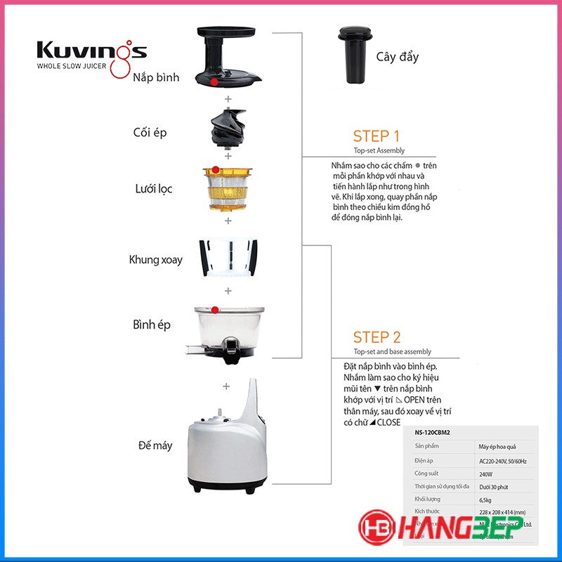 Máy ép trái cây tốc độ chậm Kuvings NS-120CBM2 - Chính hãng bảo hành 24 tháng