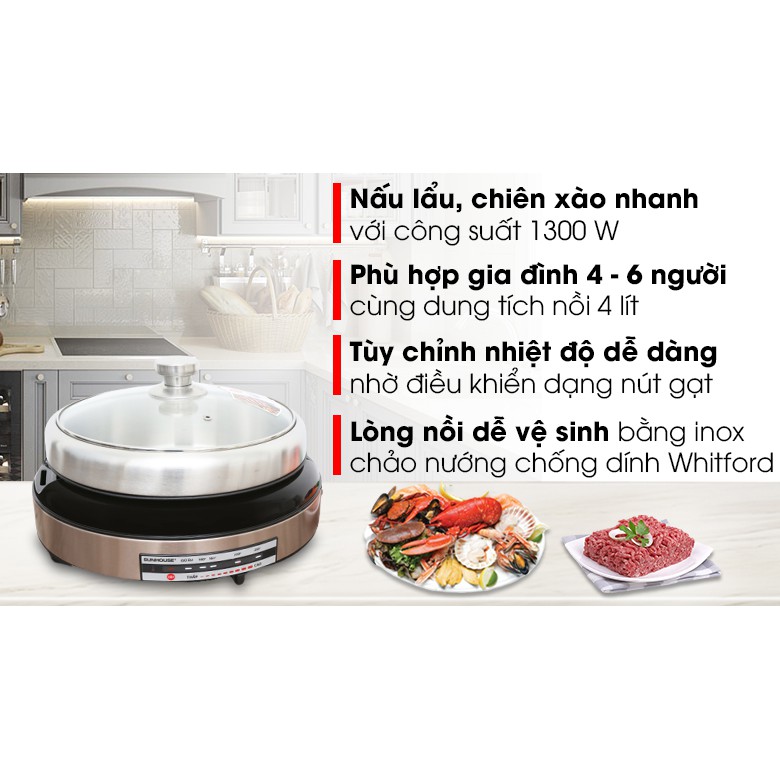 Nồi lẩu điện đa năng Sunhouse SHD4526 4 lít - Bảo hành chính hãng 12 tháng