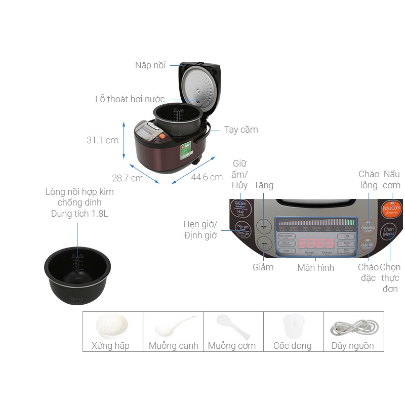 Nồi cơm điện tử Supor 1.8 lít CFXB50FC33VN-75 - Bảo hành chính hãng 12 tháng