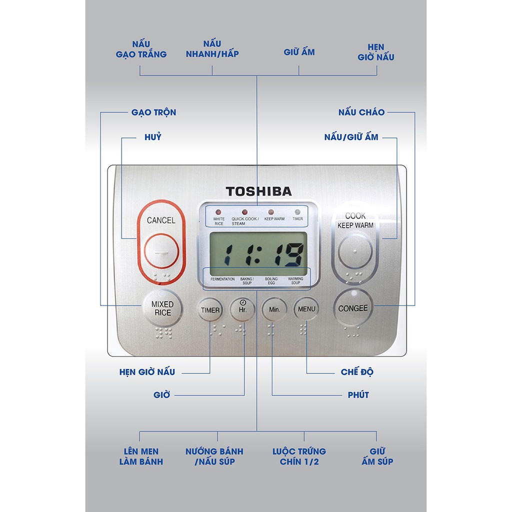 Nồi cơm điện tử Toshiba 1.8 lít RC-18NTFVN(W) - Bảo hành chính hãng 12 tháng