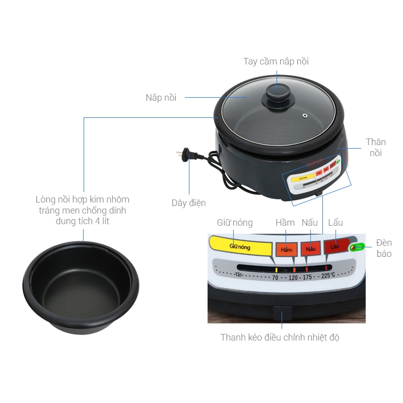 Nồi lẩu điện Supor 4 lít HFK26EVN-130 - Bảo hành chính hãng toàn quốc 12 tháng
