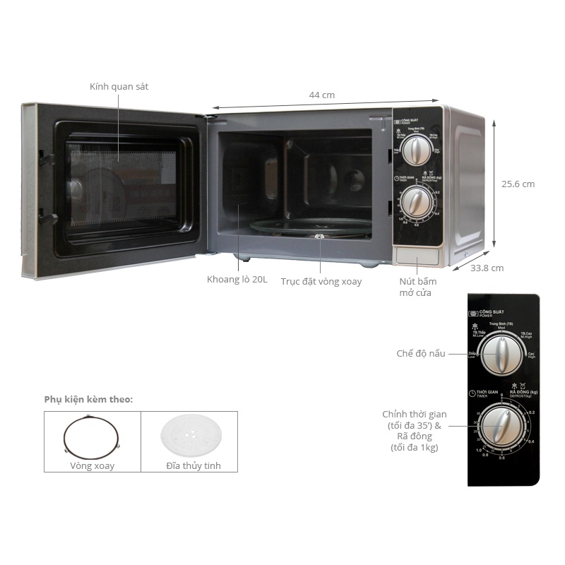 Lò vi sóng có nướng Sharp 23 lít R-G302VN-S - Hàng chính hãng bảo hành 12 tháng