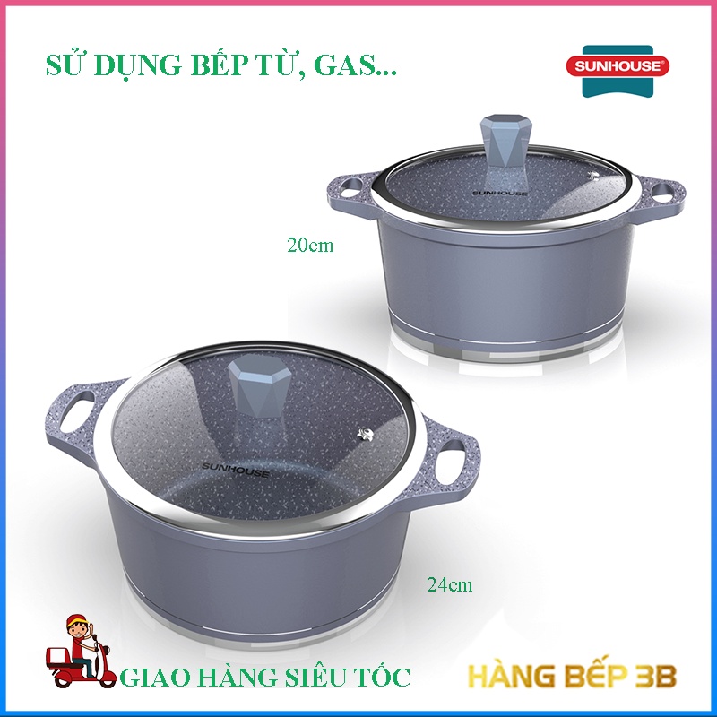 Nồi vân đá 20cm/24cm đáy từ Sunhouse MAMA