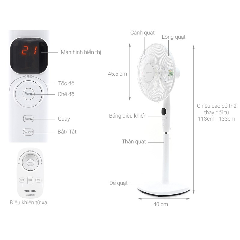 Quạt đứng có remote Toshiba F-LSD10(H)VN [Xám] F-LSD10(W)VN [Trắng]