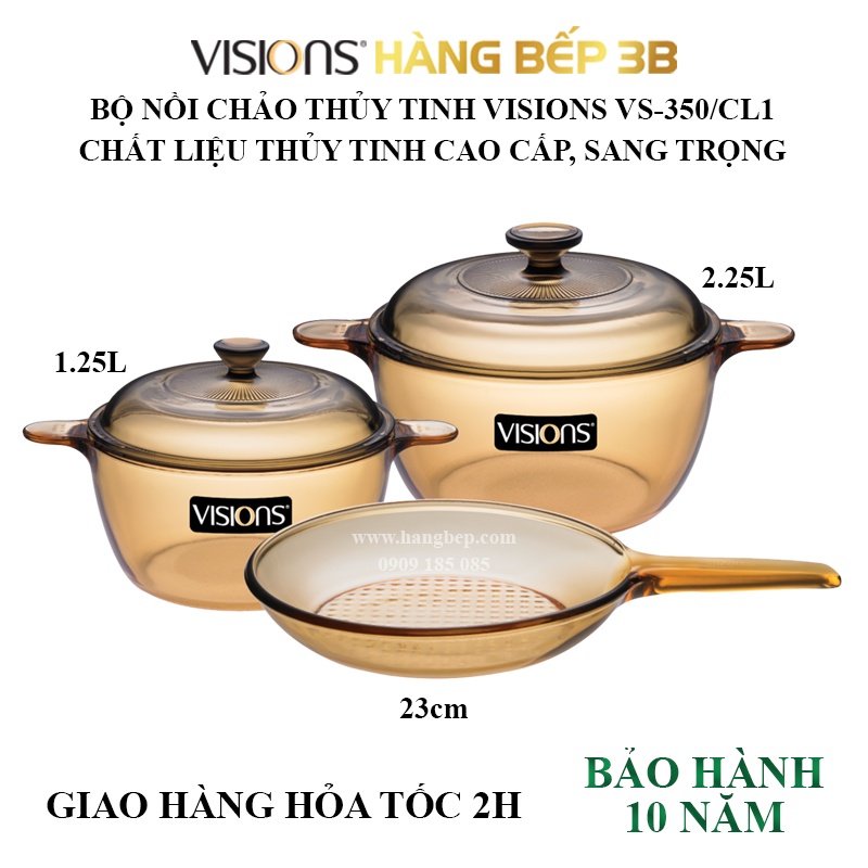Bộ nồi chảo thủy tinh Visions VS-350/CL1 - sản xuất tại Pháp, bảo hành chính hãng 10 năm