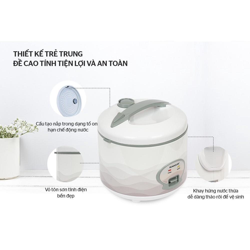 Nồi cơm điện Sunhouse 1.8 lít SHD8602 - Hàng chính hãng, bảo hành tại hãng 12 tháng toàn quốc